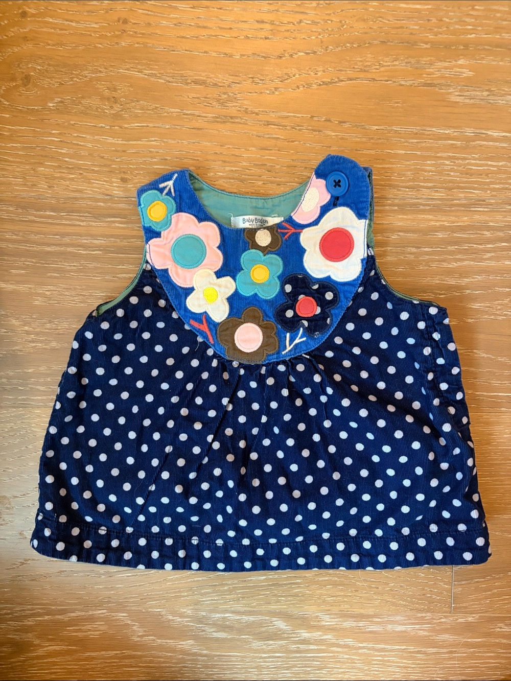 Baby Boden Navy Corduroy Polka Dot Floral Bib-Front Jumper
